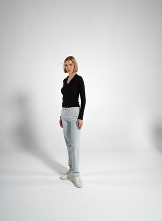 2ER SET DAMEN LANGARM BLUSE | SCHWARZ/ZARTES BEIGE