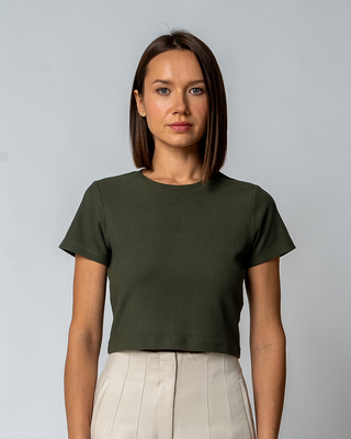 Geripptes Cropped T-Shirt