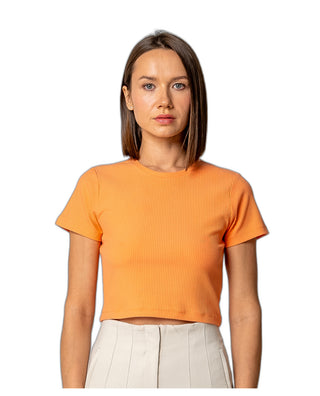 DAMEN GERIPPTES CROPPED T-SHIRT | PFIRSICHNEKTAR
