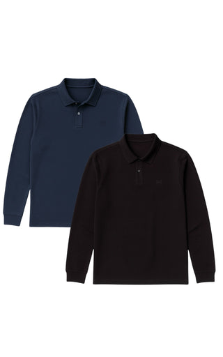 2er Set Langarm-Poloshirt